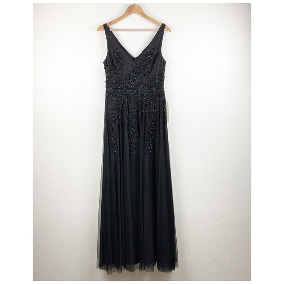 Adrianna Papell Dresses & Skirts - NWT Adrianna Papell Black Beaded Gown‎ Size 8